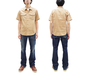 Sugar Cane Coke Stripe Work Shirt - Men's Casual Short Sleeve Pinstripe Button Up Shirt SC38699 133 Beige