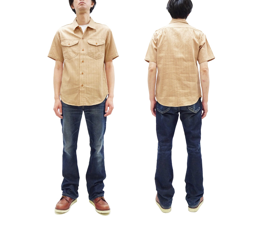 Sugar Cane Coke Stripe Work Shirt - Men's Casual Short Sleeve Pinstripe Button Up Shirt SC38699 133 Beige