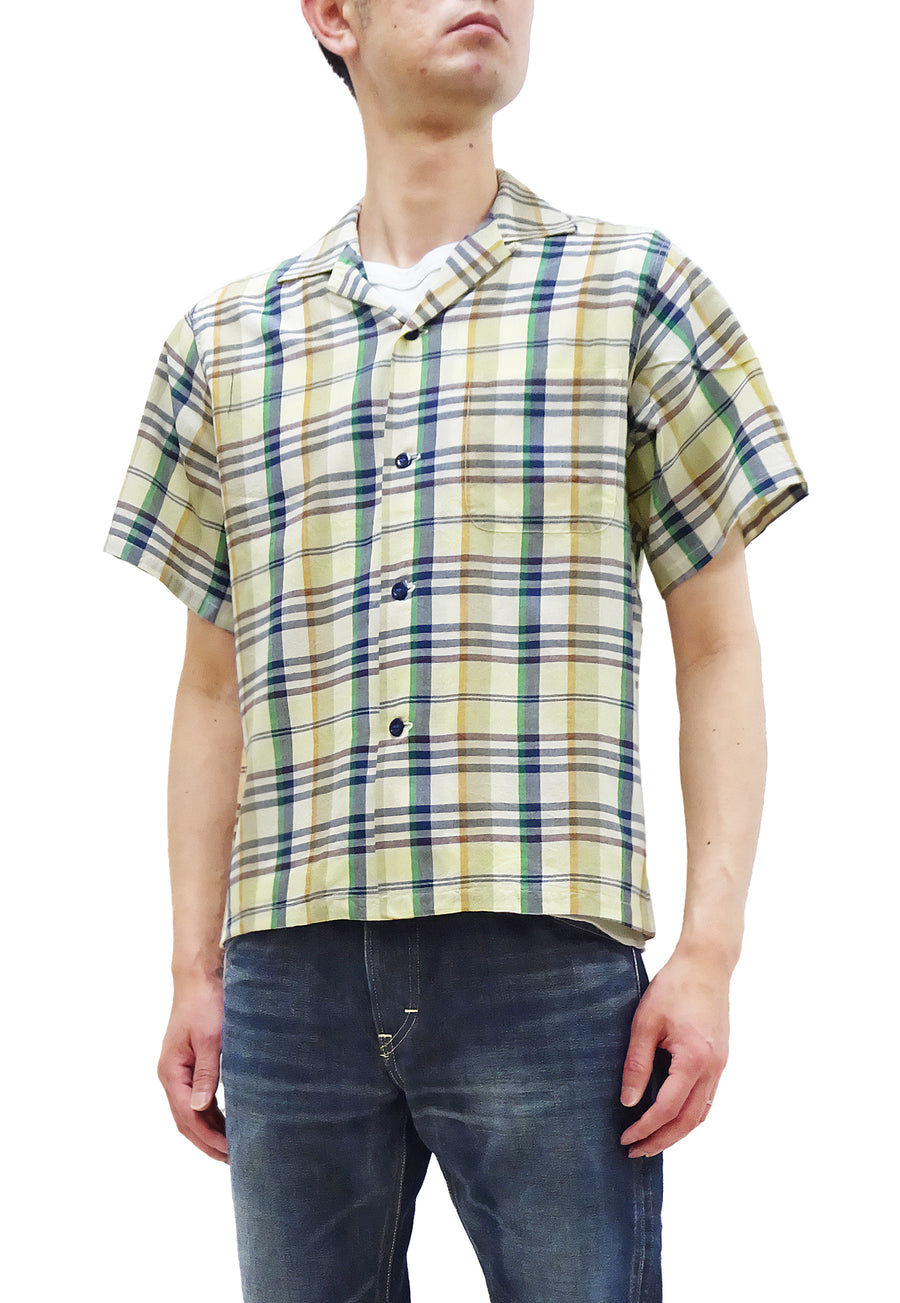 Sugar Cane Madras Shirt Men's Resort Collar Short Sleeve Casual 