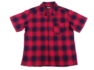 Sugar Cane Rayon Ombre Plaid Shirt Men's Oversized Fit Resort Collar Short Sleeve Casual Button Up Shirt SC39297 165 Red/Navy