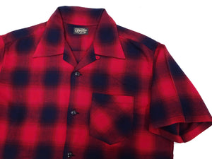 Sugar Cane Rayon Ombre Plaid Shirt Men's Oversized Fit Resort Collar Short Sleeve Casual Button Up Shirt SC39297 165 Red/Navy