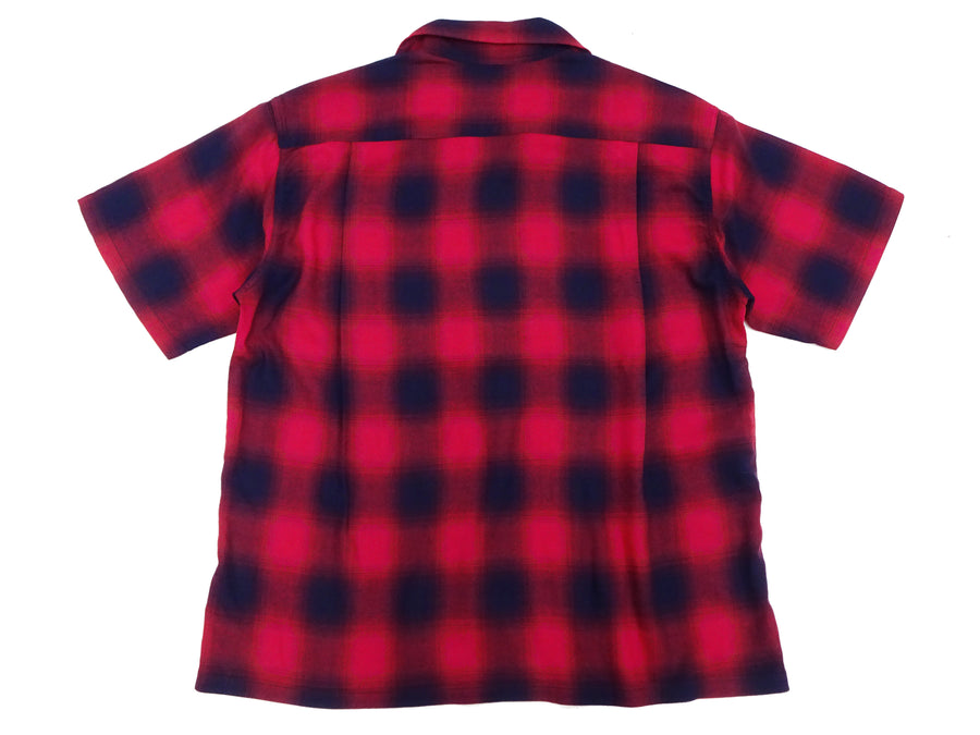 Sugar Cane Rayon Ombre Plaid Shirt Men's Oversized Fit Resort Collar Short Sleeve Casual Button Up Shirt SC39297 165 Red/Navy