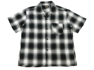Sugar Cane Rayon Ombre Plaid Shirt Men's Oversized Fit Resort Collar Short Sleeve Casual Button Up Shirt SC39297 105 Off-White/Black