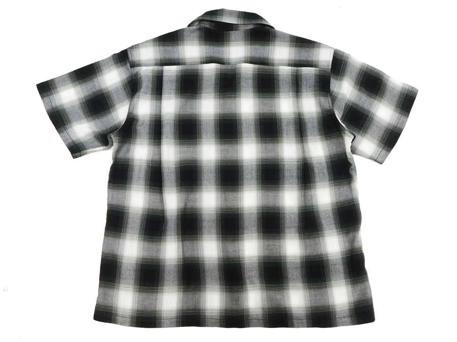 Sugar Cane Rayon Ombre Plaid Shirt Men's Oversized Fit Resort Collar Short Sleeve Casual Button Up Shirt SC39297 105 Off-White/Black