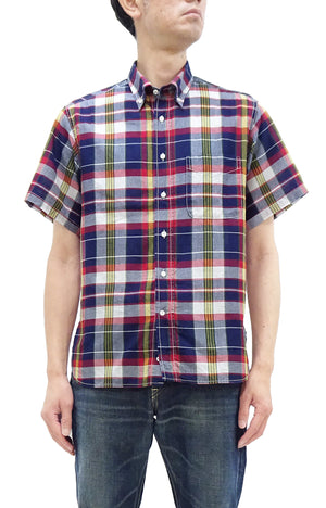 Sugar Cane Madras Shirt Men's Casual Button-Down Collar Short Sleeve Plaid Button Up Shirt SC39299 165 RED