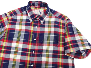 Sugar Cane Madras Shirt Men's Casual Button-Down Collar Short Sleeve Plaid Button Up Shirt SC39299 165 RED