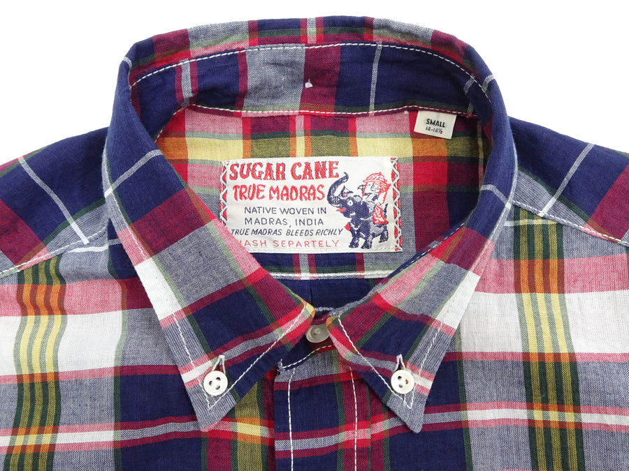 Sugar Cane Madras Shirt Men's Casual Button-Down Collar Short Sleeve Plaid Button Up Shirt SC39299 165 RED