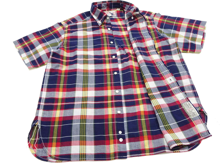 Sugar Cane Madras Shirt Men's Casual Button-Down Collar Short Sleeve Plaid Button Up Shirt SC39299 165 RED