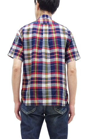 Sugar Cane Madras Shirt Men's Casual Button-Down Collar Short Sleeve Plaid Button Up Shirt SC39299 165 RED