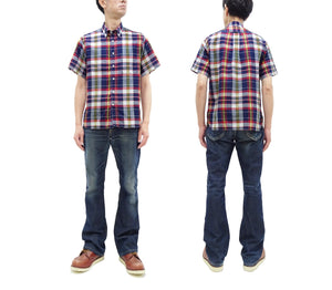 Sugar Cane Madras Shirt Men's Casual Button-Down Collar Short Sleeve Plaid Button Up Shirt SC39299 165 RED