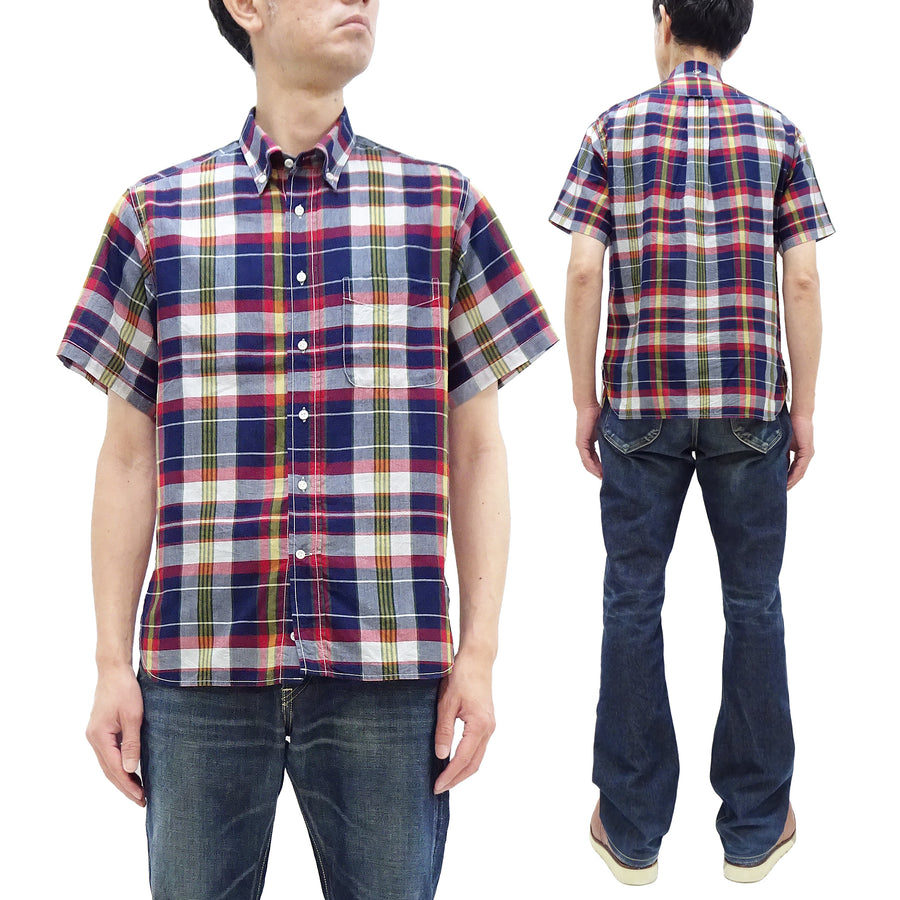 Sugar Cane Madras Shirt Men's Casual Button-Down Collar Short Sleeve Plaid Button Up Shirt SC39299 165 RED