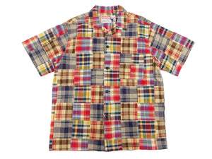 Sugar Cane Madras Patchwork Shirt Men's Casual Resort Collar Short Sleeve Plaid Button Up Shirt SC39300 133 Beige