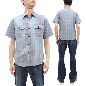 Sugar Cane Cotton Dobby Stripe Shirt Men's Casual Short Sleeve Button Up Work Shirt Vertical Multi-Striped Pattern SC39306 125 Blue