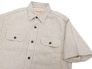 Sugar Cane Cotton Dobby Stripe Shirt Men's Casual Short Sleeve Button Up Work Shirt Vertical Multi-Striped Pattern SC39306 105 Off-White