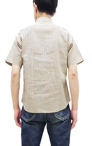 Sugar Cane Cotton Dobby Stripe Shirt Men's Casual Short Sleeve Button Up Work Shirt Vertical Multi-Striped Pattern SC39306 105 Off-White