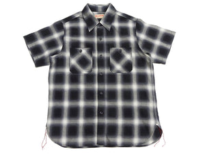 Sugar Cane Ombre Plaid Work Shirt Men's Casual Vintage-Style Short Sleeve Check Button Up Shirt SC39519 119 Black