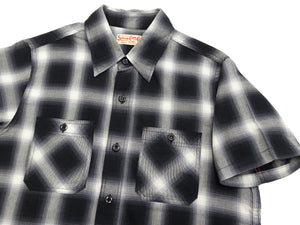 Sugar Cane Ombre Plaid Work Shirt Men's Casual Vintage-Style Short Sleeve Check Button Up Shirt SC39519 119 Black