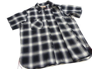 Sugar Cane Ombre Plaid Work Shirt Men's Casual Vintage-Style Short Sleeve Check Button Up Shirt SC39519 119 Black