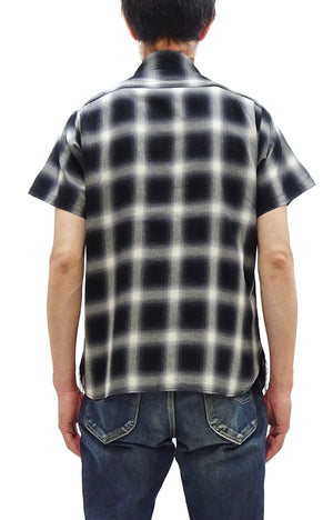 Sugar Cane Ombre Plaid Work Shirt Men's Casual Vintage-Style Short Sleeve Check Button Up Shirt SC39519 119 Black
