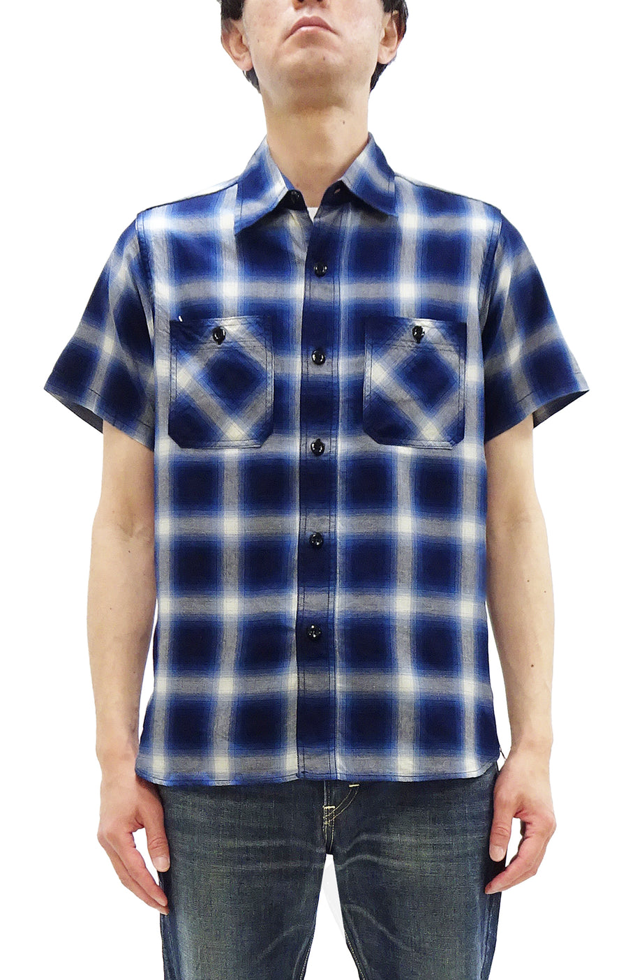 Sugar Cane Ombre Plaid Work Shirt Men's Casual Vintage-Style