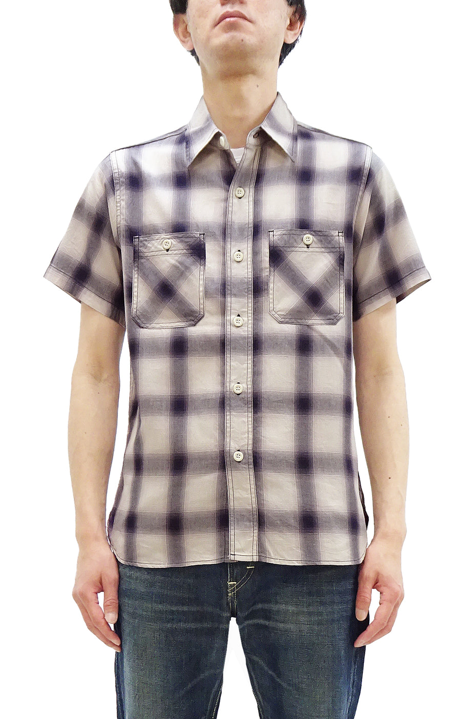 Sugar Cane Ombre Plaid Work Shirt Men's Casual Vintage-Style