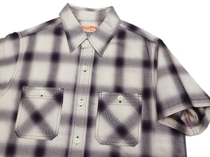 Sugar Cane Ombre Plaid Work Shirt Men's Casual Vintage-Style Short Sleeve Check Button Up Shirt SC39519 105 Off-White