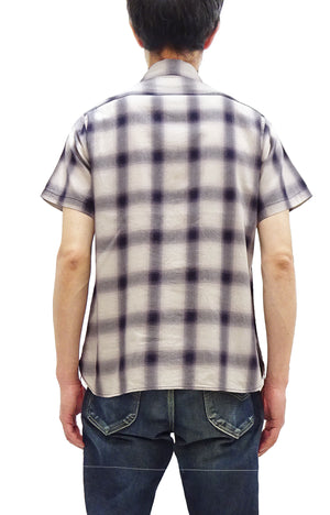 Sugar Cane Ombre Plaid Work Shirt Men's Casual Vintage-Style Short Sleeve Check Button Up Shirt SC39519 105 Off-White