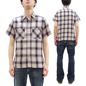 Sugar Cane Ombre Plaid Work Shirt Men's Casual Vintage-Style Short Sleeve Check Button Up Shirt SC39519 105 Off-White