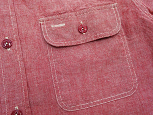 Sugar Cane Red Chambray Work Shirt Men's Short Sleeve Cotton Button-Up Shirt Made in Japan (SC39703 / 461A Red / One-Wash)