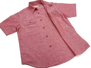 Sugar Cane Red Chambray Work Shirt Men's Short Sleeve Cotton Button-Up Shirt Made in Japan (SC39703 / 461A Red / One-Wash)