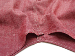 Sugar Cane Red Chambray Work Shirt Men's Short Sleeve Cotton Button-Up Shirt Made in Japan (SC39703 / 461A Red / One-Wash)