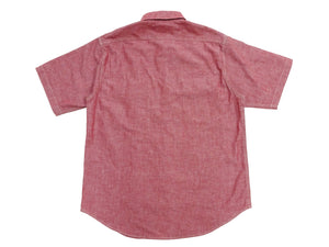 Sugar Cane Red Chambray Work Shirt Men's Short Sleeve Cotton Button-Up Shirt Made in Japan (SC39703 / 461A Red / One-Wash)