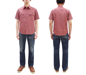 Sugar Cane Red Chambray Work Shirt Men's Short Sleeve Cotton Button-Up Shirt Made in Japan (SC39703 / 461A Red / One-Wash)