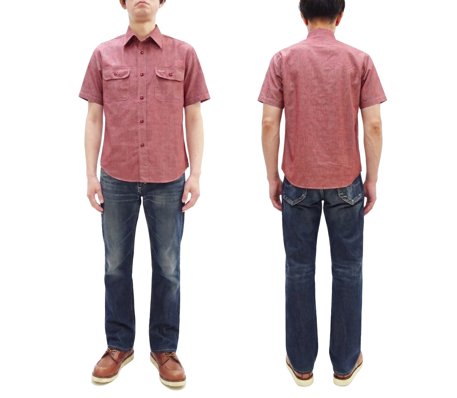 Sugar Cane Red Chambray Work Shirt Men's Short Sleeve Cotton