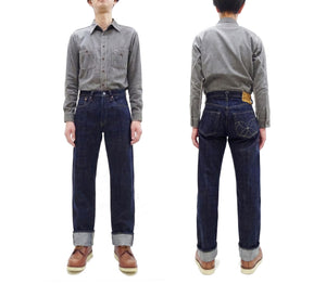 Sugar Cane Men's 14oz. Hawaiian Indigo Sugarcane Fiber Selvedge Denim Jeans Classic Regular Straight Button Fly (SC40401 One-Wash)