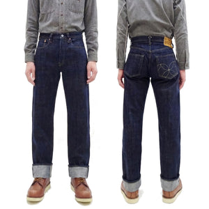 Sugar Cane Men's 14oz. Hawaiian Indigo Sugarcane Fiber Selvedge Denim Jeans Classic Regular Straight Button Fly (SC40401 One-Wash)