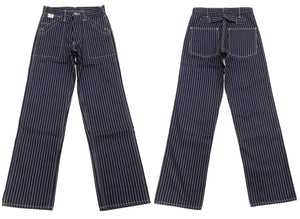 Sugar Cane Wabash Stripe Engineer Pants - Relaxed Straight Fit / Button Fly - Men's Casual 9 Oz. Railway Work Trousers Work Pants SC40786 Indigo-Navy One-Wash