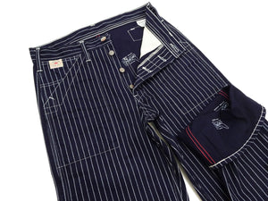 Sugar Cane Wabash Stripe Engineer Pants - Relaxed Straight Fit / Button Fly - Men's Casual 9 Oz. Railway Work Trousers Work Pants SC40786 Indigo-Navy One-Wash