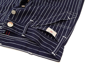 Sugar Cane Wabash Stripe Engineer Pants - Relaxed Straight Fit / Button Fly - Men's Casual 9 Oz. Railway Work Trousers Work Pants SC40786 Indigo-Navy One-Wash