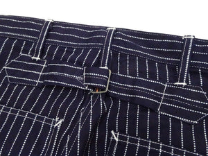 Sugar Cane Wabash Stripe Engineer Pants - Relaxed Straight Fit / Button Fly - Men's Casual 9 Oz. Railway Work Trousers Work Pants SC40786 Indigo-Navy One-Wash
