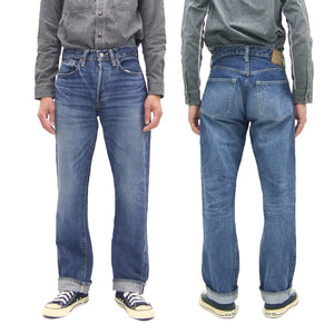 Sugar Cane Jeans SC41947SW Men's Regular Straight Fit Pre-Aged Jeans 14.25 oz. Indigo Faded Denim Pants 1947 Model (Length 32)