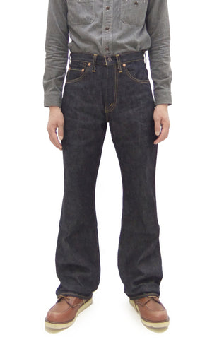 Sugar Cane Men's 14oz Denim Boot-Cut Jeans - Mid-Rise, Zip Fly, 1971-Spec Fabric x 1979-Style Silhouette - Made in Japan (SC42321 Indigo One Wash)