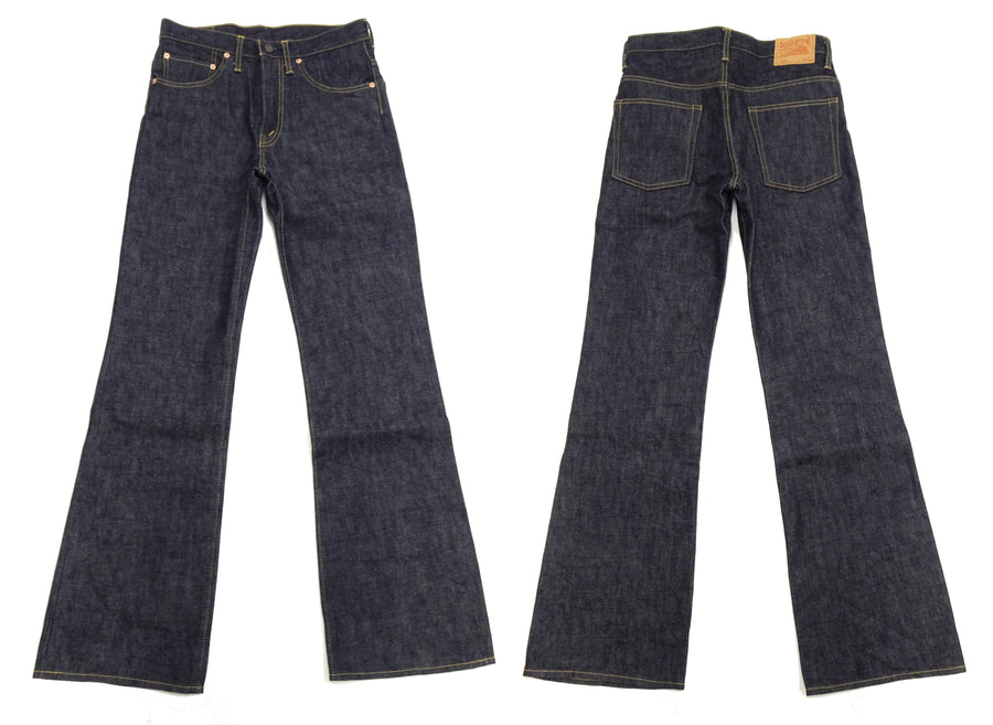 Sugar Cane Men's 14oz Denim Boot-Cut Jeans - Mid-Rise, Zip Fly, 1971-Spec Fabric x 1979-Style Silhouette - Made in Japan (SC42321 Indigo One Wash)