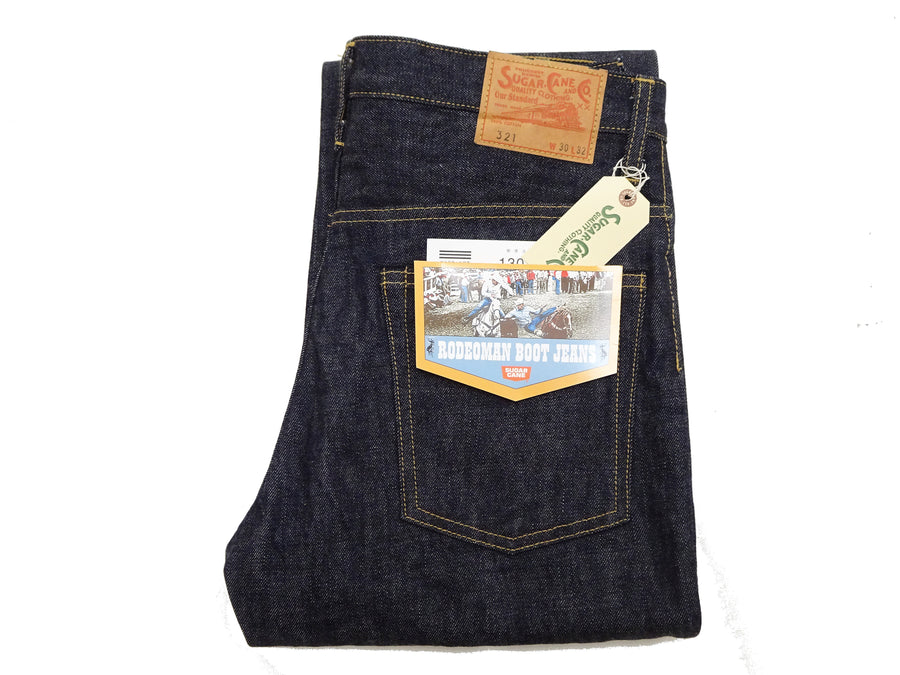 Sugar Cane Men's 14oz Denim Boot-Cut Jeans - Mid-Rise, Zip Fly, 1971-Spec Fabric x 1979-Style Silhouette - Made in Japan (SC42321 Indigo One Wash)