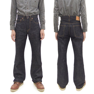 Sugar Cane Men's 14oz Denim Boot-Cut Jeans - Mid-Rise, Zip Fly, 1971-Spec Fabric x 1979-Style Silhouette - Made in Japan (SC42321 Indigo One Wash)