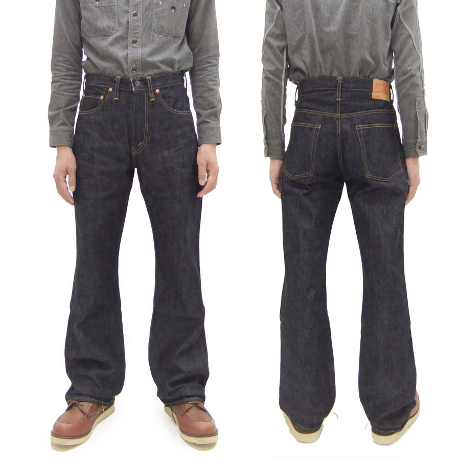 Sugar Cane Men's 14oz Denim Boot-Cut Jeans - Mid-Rise, Zip Fly, 1971-Spec Fabric x 1979-Style Silhouette - Made in Japan (SC42321 Indigo One Wash)