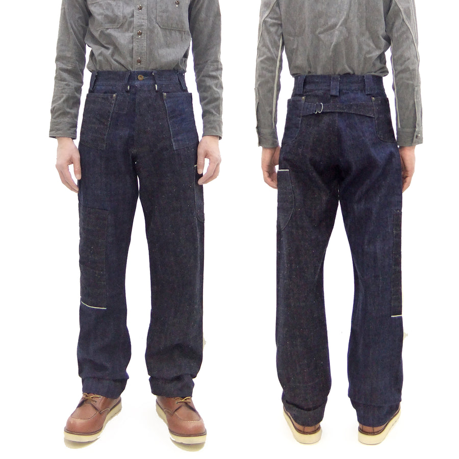 Mister Freedom x Sugar Cane MFSC 7161 Utility Trousers - Men's Okinawa x Hawaii Mixed-Panel 14oz Selvedge Denim Work Pants, Made in Japan (SC42601 One-Wash)