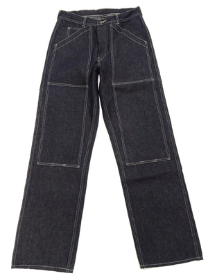 Sugar Cane Men's Vintage-Inspired Double-Front Work Pants, 10.5 oz. Cotton and Sugarcane Fiber Denim, High-Rise Relaxed Straight Fit, Button Fly, One-Wash, Made in Japan (SC42666, 421A Dark Indigo)