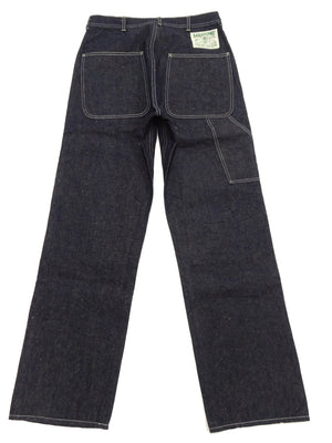 Sugar Cane Men's Vintage-Inspired Double-Front Work Pants, 10.5 oz. Cotton and Sugarcane Fiber Denim, High-Rise Relaxed Straight Fit, Button Fly, One-Wash, Made in Japan (SC42666, 421A Dark Indigo)