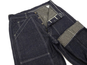 Sugar Cane Men's Vintage-Inspired Double-Front Work Pants, 10.5 oz. Cotton and Sugarcane Fiber Denim, High-Rise Relaxed Straight Fit, Button Fly, One-Wash, Made in Japan (SC42666, 421A Dark Indigo)